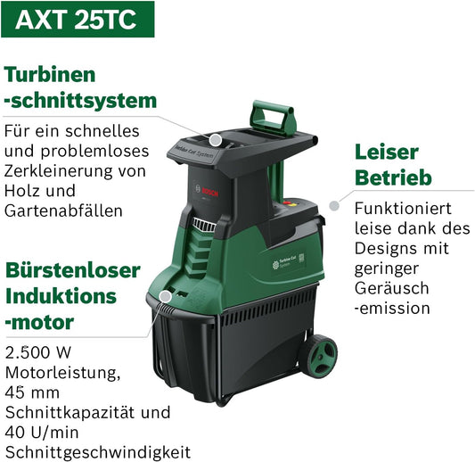 Modo Living Turbinenhäcksler AXT 25 TC (2.500 W; geeignet für Holz und harte Gartenabfälle; integrierte Fangbox 53 l; in Karton)