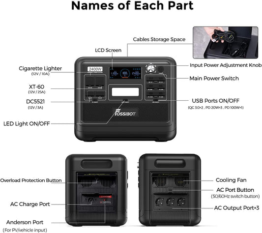 Modo Living FOSSiBOT F2400 Solar Generator 2048Wh, 2400W (4800W Peak), 3 AC Ausgänge