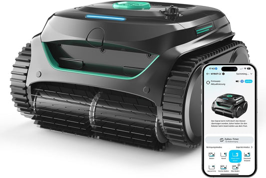 Modo Living WYBOT C2 Poolroboter Akku, Boden & Wand, bis 150㎡, Doppelfilter, 3 Motoren, Wandkletter, 183 Min, App, Schwarz-Grün B