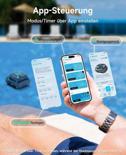 Modo Living WYBOT C2 Poolroboter Akku, Boden & Wand, bis 150㎡, Doppelfilter, 3 Motoren, Wandkletter, 183 Min, App, Schwarz-Grün B