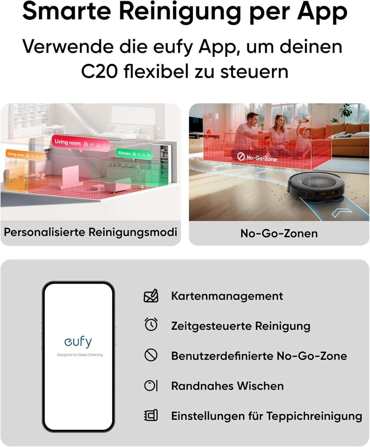 Modo Living Eufy Omni C20, 7.000Pa, All-in-One-Station, Auto-Entleerung & -Reinigung, 8,5 cm, mit Wischfunktion