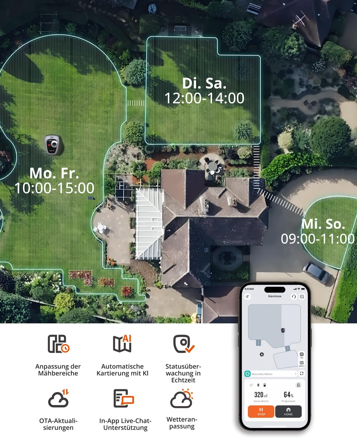 Modo Living i105E Mähroboter 500 m², RTK+Vision, Igelschutz & KI