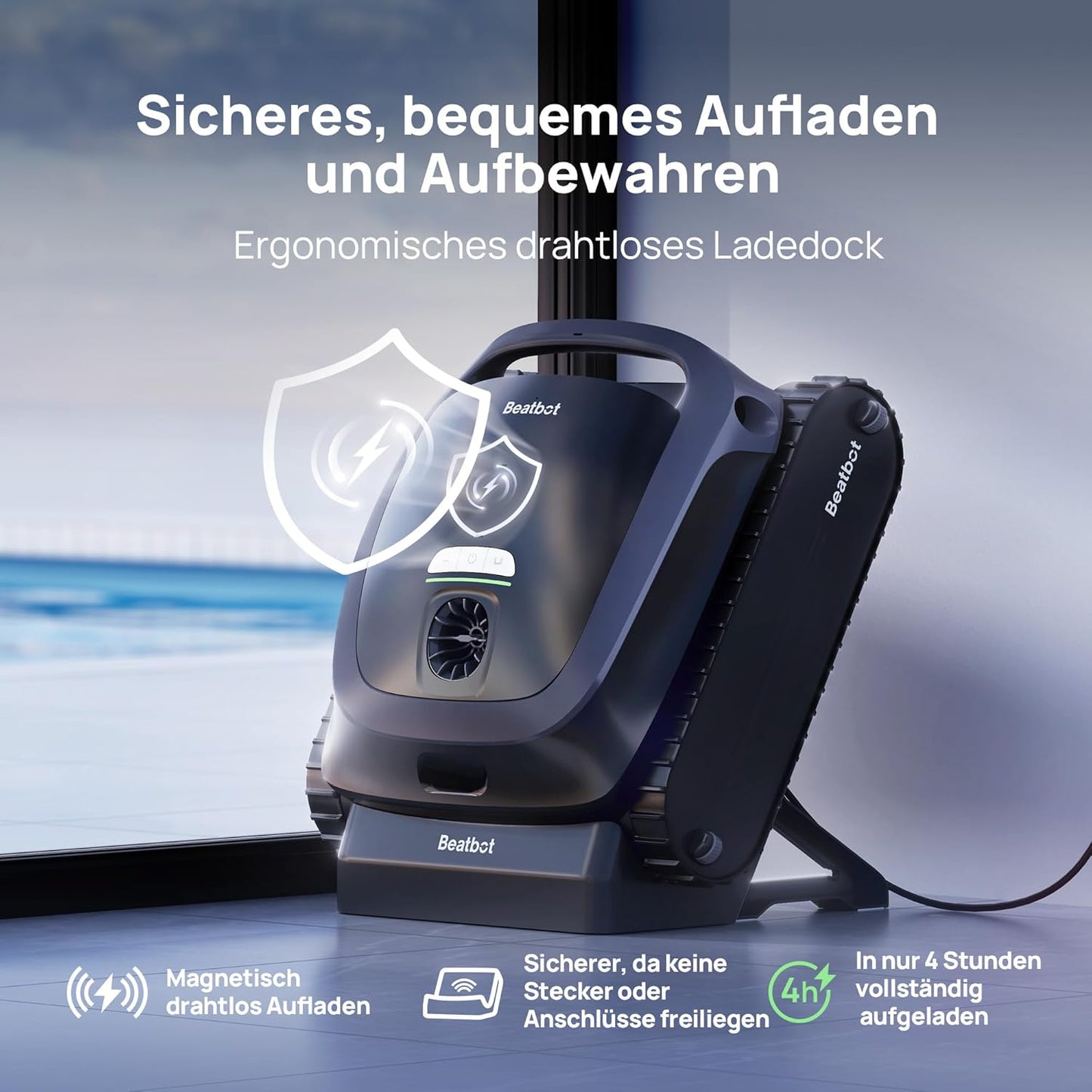 Modo Living Beatbot AquaSense 2 Akku Poolroboter, Boden & Wand, Wasserlinie doppelt, bis 300㎡, Midnight Blue