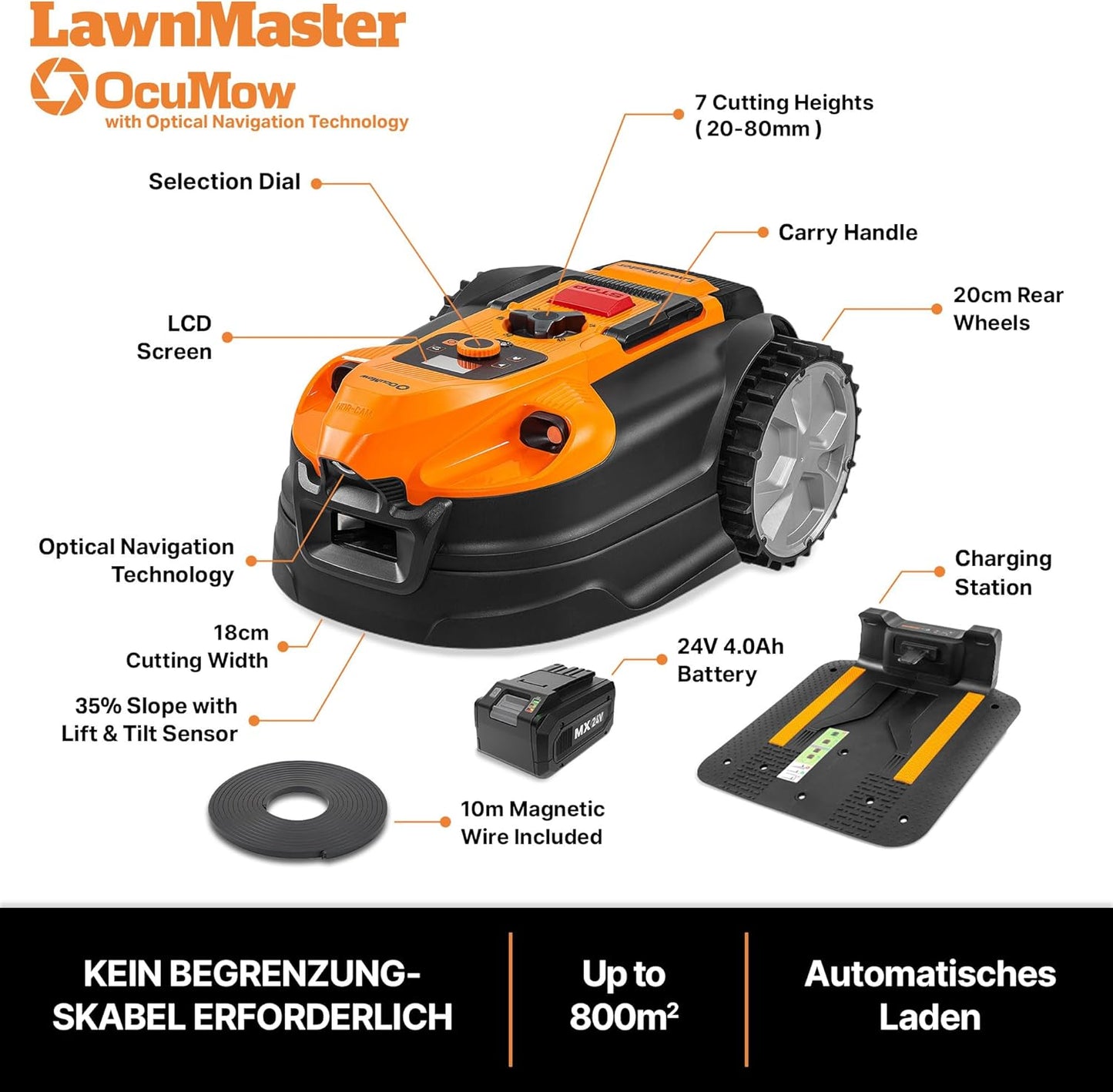 Modo Living LawnMaster VBRM18AMID4R Mähroboter 800 m², ohne Kabel, WiFi & App