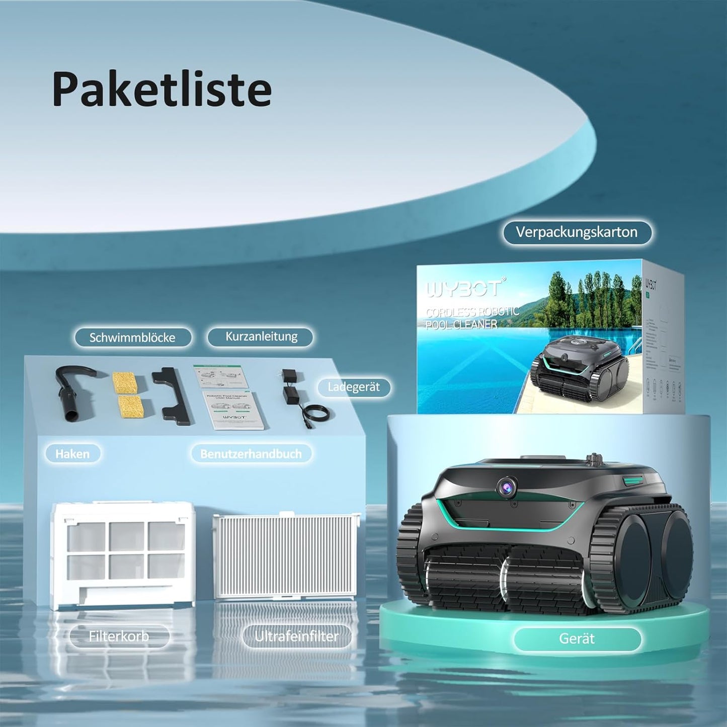 Modo Living WYBOT C2 Vision AI Kabelloser Poolroboter, Akku, Boden & Wand, Zweischicht-Filter, starke Absaugung, bis 180㎡