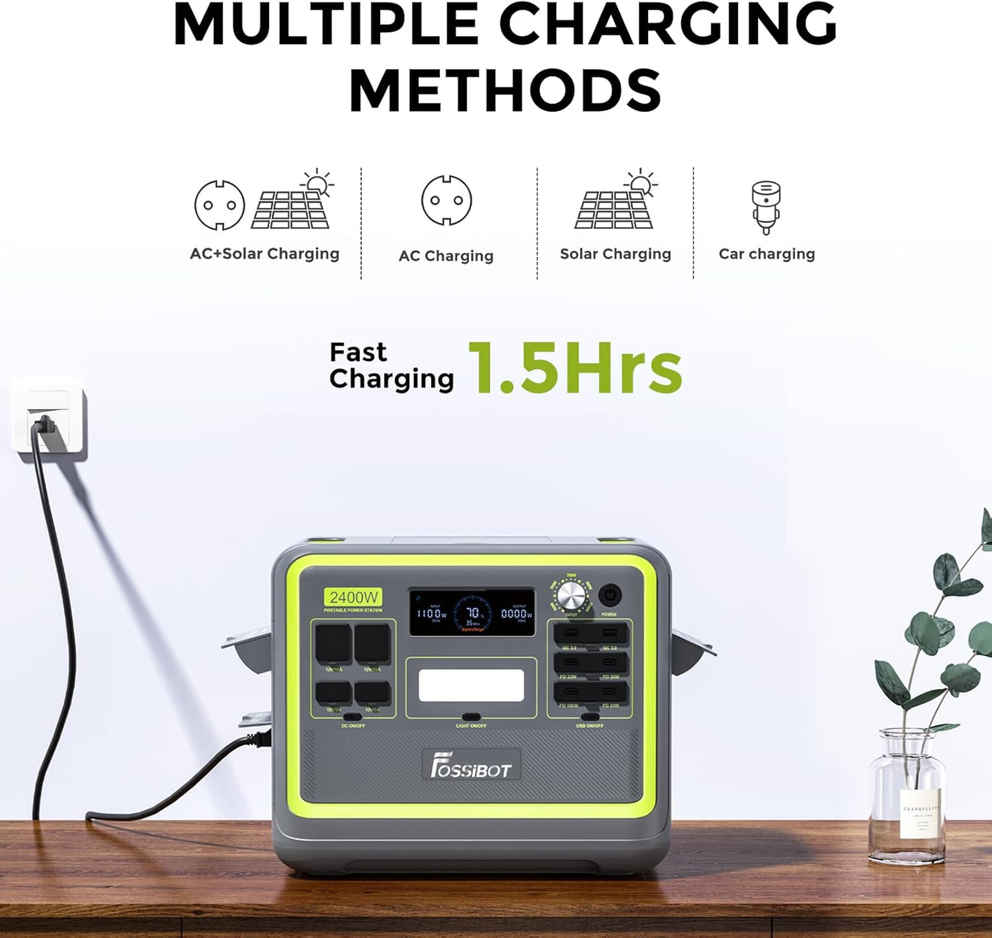 Modo Living FOSSIBOT F2400 Powerstation 2400W (4800W Peak) mit 200W Solarpanel