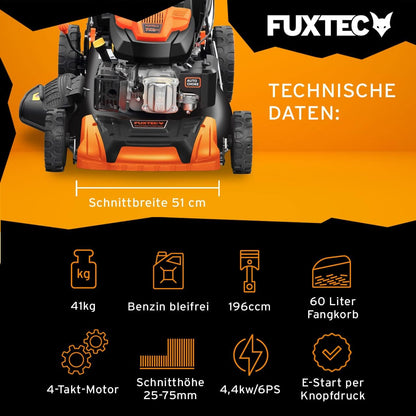 Modo Living FUXTEC FX-RM5196eSPRO 4in1 Benzinmäher, E-Start & Antrieb, 51 cm Schnitt