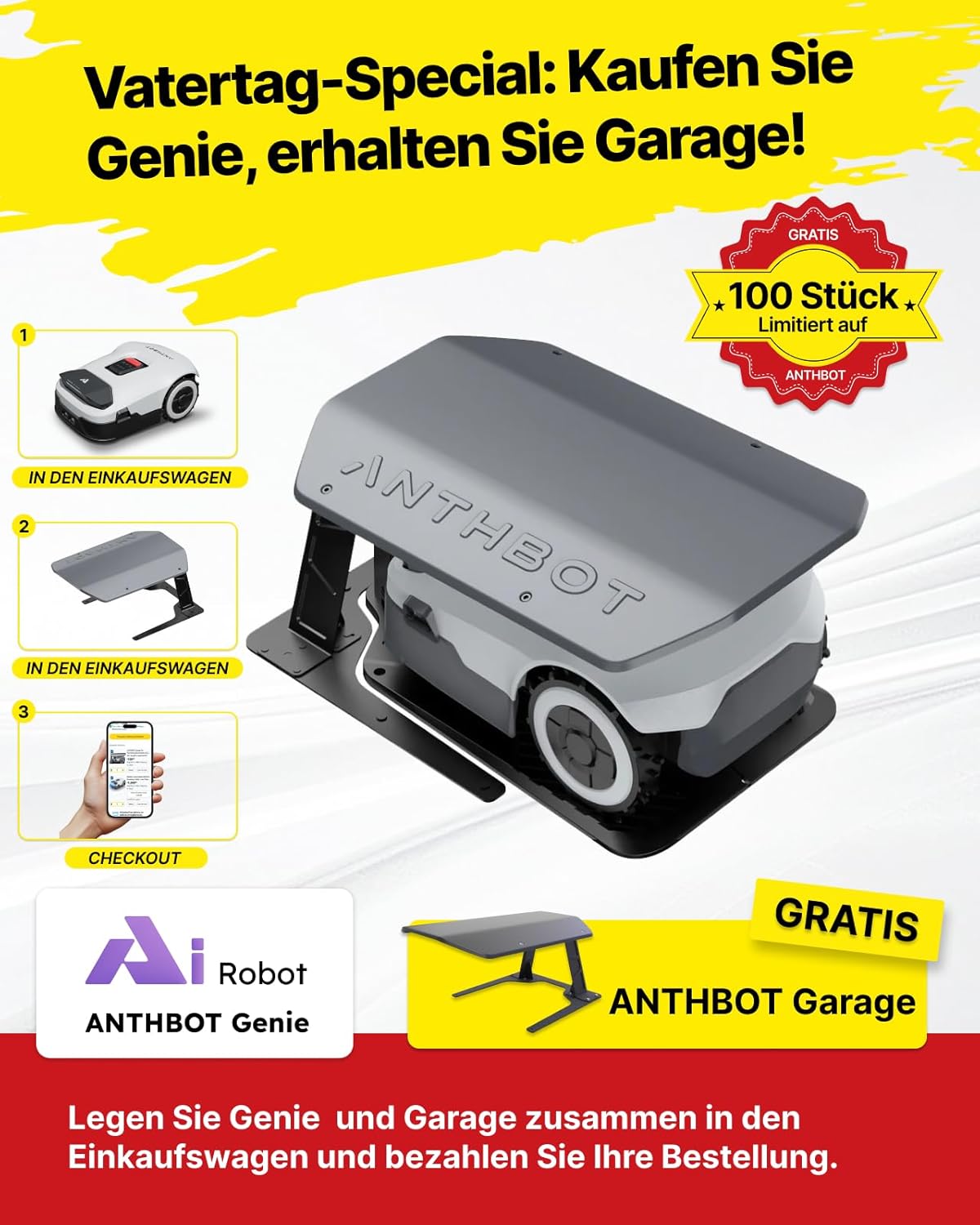 Modo Living ANTHBOT Genie Mähroboter ohne Begrenzungskabel 3600 m², Full Band RTK + 4-Augen-Vision Roboter-Rasenmäher, 30+ Mehrzonen-Management, KI-Intelligente Hindernisvermeidung & Rasenpflege - Genie 3000