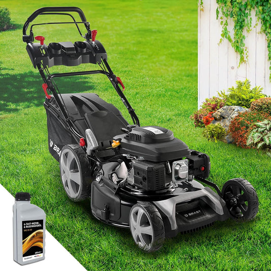 Modo Living BRAST® Benzin Rasenmäher mit Antrieb | 5,2kW (7PS) | 55cm Schnittbreite | viele Modelle | TÜV | 30-80mm Schnitthöhe | 60L Fangkorb | 4 Takt OHV Motor | Stahlgehäuse | Speed