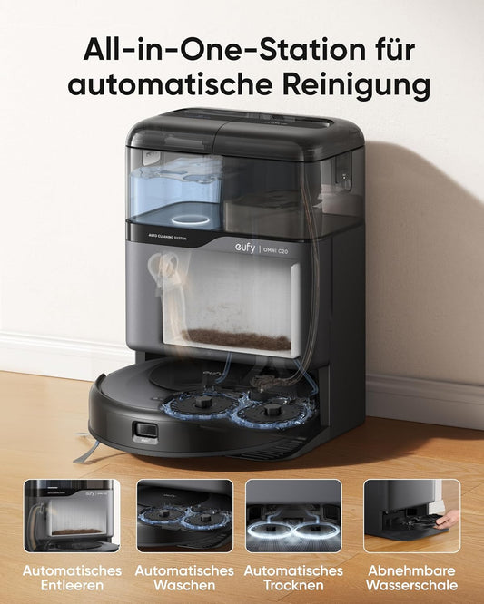 Modo Living Eufy Omni C20, 7.000Pa, All-in-One-Station, Auto-Entleerung & -Reinigung, 8,5 cm, mit Wischfunktion