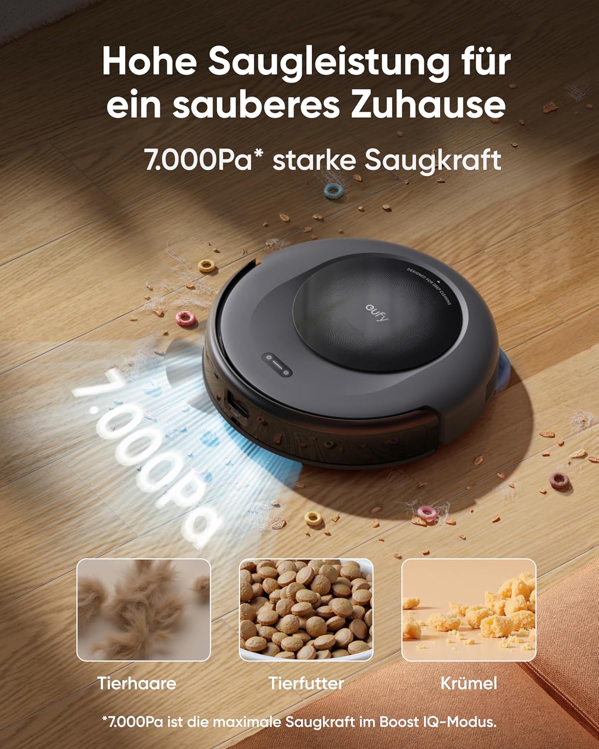 Modo Living Eufy Omni C20, 7.000Pa, All-in-One-Station, Auto-Entleerung & -Reinigung, 8,5 cm, mit Wischfunktion