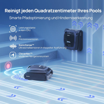 Modo Living Beatbot AquaSense 2 Akku Poolroboter, Boden & Wand, Wasserlinie doppelt, bis 300㎡, Midnight Blue