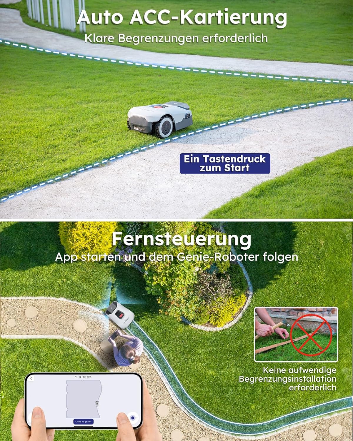 Modo Living ANTHBOT Genie Mähroboter ohne Begrenzungskabel 3600 m², Full Band RTK + 4-Augen-Vision Roboter-Rasenmäher, 30+ Mehrzonen-Management, KI-Intelligente Hindernisvermeidung & Rasenpflege - Genie 3000
