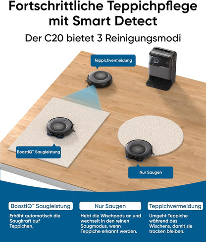 Modo Living Eufy Omni C20, 7.000Pa, All-in-One-Station, Auto-Entleerung & -Reinigung, 8,5 cm, mit Wischfunktion
