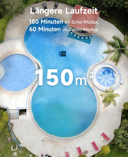 Modo Living WYBOT C2 Poolroboter Akku, Boden & Wand, bis 150㎡, Doppelfilter, 3 Motoren, Wandkletter, 183 Min, App, Schwarz-Grün B