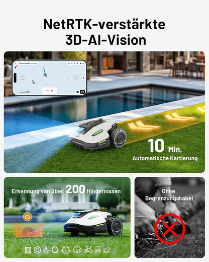 Modo Living YUKA Mini 500 Robotic Lawnmower, No Boundary Cable, 4G, Auto Mapping, 500m², 50% Incline