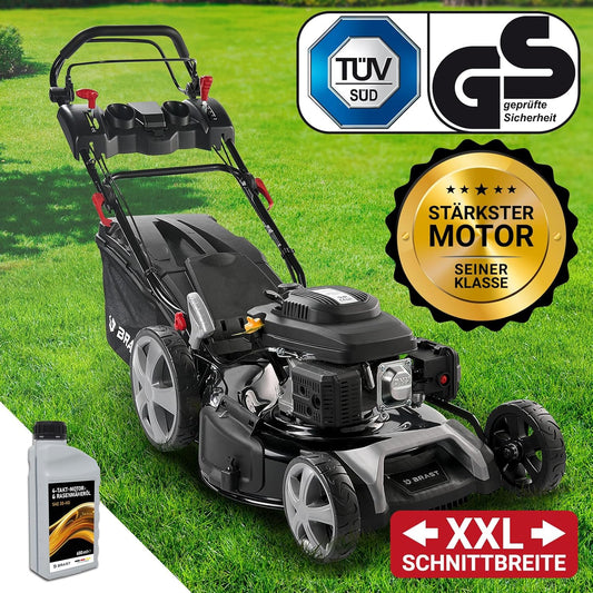 Modo Living BRAST® Benzin Rasenmäher mit Antrieb | 5,2kW (7PS) | 55cm Schnittbreite | viele Modelle | TÜV | 30-80mm Schnitthöhe | 60L Fangkorb | 4 Takt OHV Motor | Stahlgehäuse | Speed