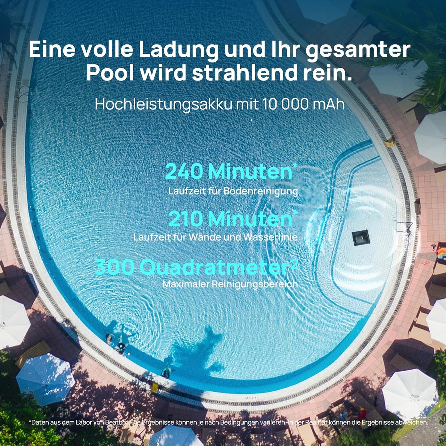 Modo Living Beatbot AquaSense 2 Akku Poolroboter, Boden & Wand, Wasserlinie doppelt, bis 300㎡, Midnight Blue