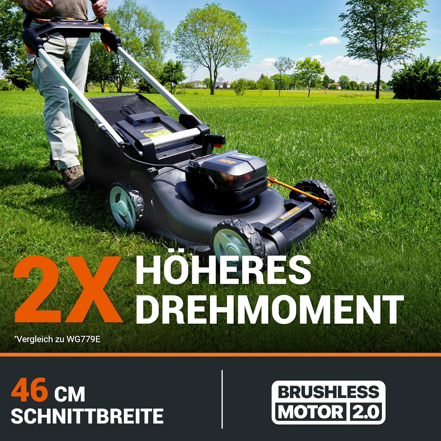 Modo Living WG749E Akku-Rasenmäher 40V, 46 cm, Radantrieb & Akku-Set