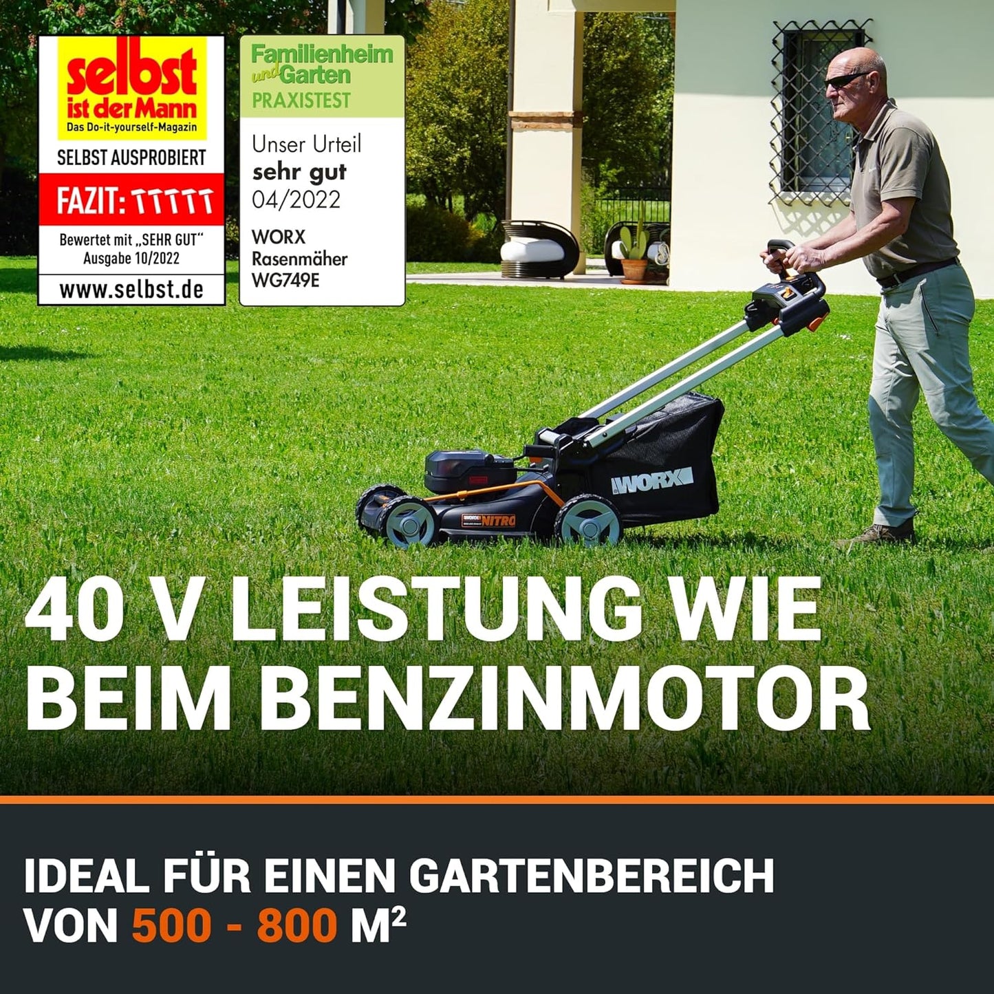 Modo Living WG749E Akku-Rasenmäher 40V, 46 cm, Radantrieb & Akku-Set